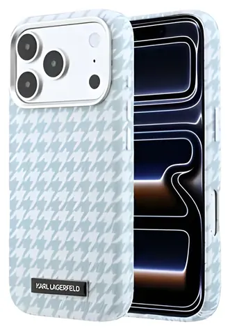 Karl Lagerfeld Houndstooth Resin Plate modrá / Zadní kryt / MagSafe / PU / iPhone 17 Pro