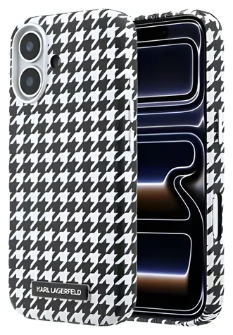 Karl Lagerfeld Houndstooth Resin Plate černá / Zadní kryt / PU koženka / MagSafe / pro iPhone 17