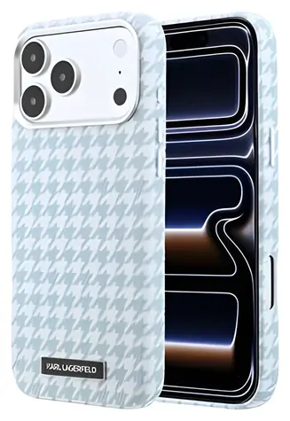 Karl Lagerfeld Houndstooth Resin Plate modrá / Zadní kryt / MagSafe / PU / iPhone 17 Pro Max