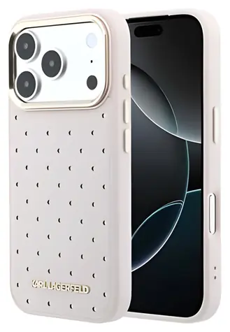 Karl Lagerfeld PU Perforated Gold Dots růžová / Zadní kryt / iPhone 17 Pro / MagSafe