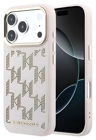 Karl Lagerfeld Perforated Monogram růžová iPhone 17 Pro / Zadní kryt / MagSafe / PU koženka