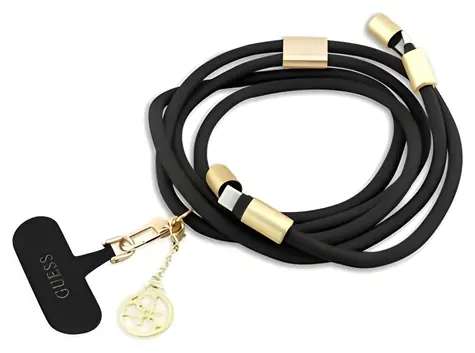 Guess 4G Charm černá / Crossbody popruh s nabíjecím kabelem / USB-C - USB-C