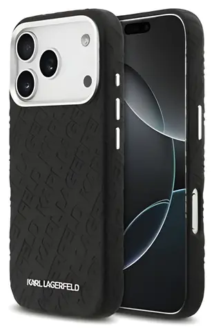 Karl Lagerfeld Grained PU Repeated Logo černá / Zadní kryt / MagSafe / iPhone 17 Pro