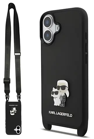 Karl Lagerfeld Saffiano Crossbody Popruh Metal Karl and Choupette / Zadní kryt pro iPhone 17 / Černá