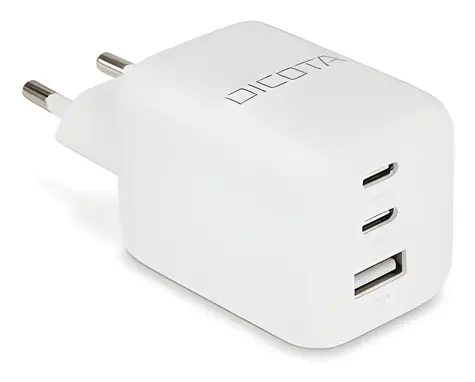Dicota Síťový adaptér GaN 2x USB-C/USB-A bílá / 65W / PD 3.0