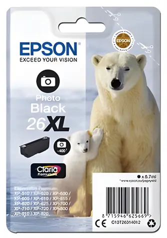 Epson 26XL foto černá / Originální cartridge XL / 8,7 ml / pro Expression Premium XP-510, 520, 600, 605