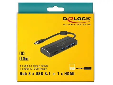 DeLock USB-C 3.1 / Adaptér / 3× USB 3.0 / HDMI 4K