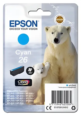 Epson 26 azurová / Originální cartridge / Expression Premium XP-510, 520, 600, 605, 610, 615 / 4,5 ml