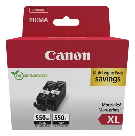 Canon PGI-550PGBK XL Twin Pack / Cartridge / originální / 2× 15 ml / černá / vysoká výtěžnost