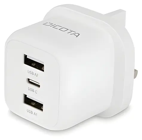 DICOTA bílá UK / Síťová nabíječka notebooku / 1x USB-C / 2x USB-A / 32 W