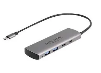 DeLock / Rozbočovač USB / USB-C / 10 Gbps / 2× USB-C + 2× USB-A / napájení / desktop