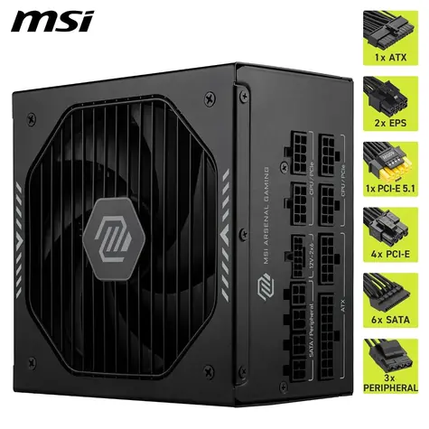 MSI MAG A1000PLS PCIE5 černá / Zdroj / 1000W / ATX 3.1 / PCIe 5.1 / 80 PLUS Platinum