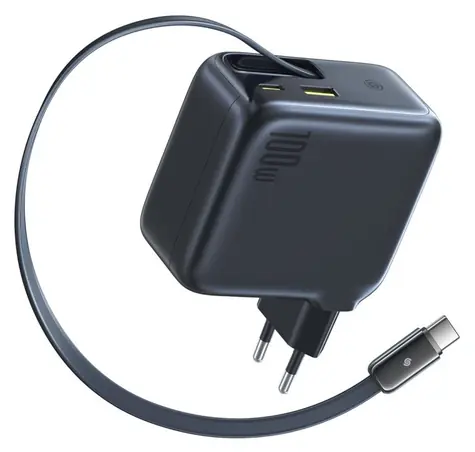 Baseus EnerCore CJ11 černá / Rychlonabíječka / 100W / 2× USB-C / USB-A / integrovaný kabel