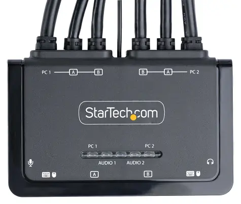 StarTech 2-portový Dual-Monitor KVM switch / KVM přepínač / HDMI 4K 60Hz / integrované kabely USB-A+HDMI+Audio 1,5 m