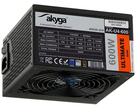 Akyga Ultimate AK-U4-600 / Zdroj / ATX / 600W / aktivní PFC / 80 PLUS / 120 mm