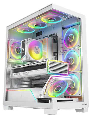 MODECOM Volcano Stellar Plus ARGB bílá / Skříň / ATX / tvrzené sklo / 8x ARGB ventilátor / 1x USB-C / 2x USB 3.0