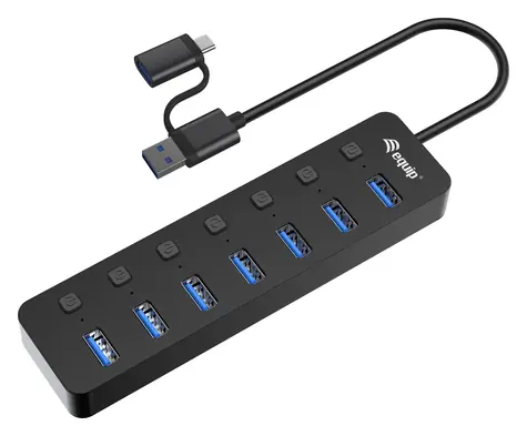 Equip 7-Port / USB hub / 7x USB-A 3.2 Gen 1 / 5 Gbps / napájecí adaptér / USB-C redukce