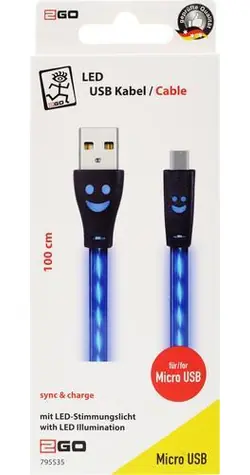 2GO modrá / Nabíjecí a datový kabel / USB-A - Micro-USB / LED podsvícení / 1 m