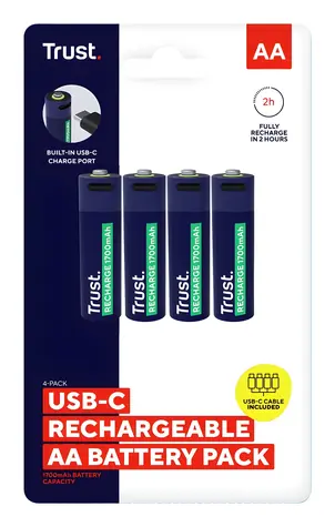 Trust 25631 / Dobíjecí baterie AA / USB-C / 1700 mAh / 4 ks / 800 cyklů