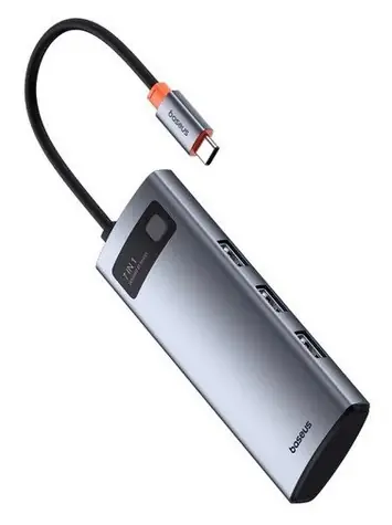 Baseus Metal Gleam Series Space Grey / Dokovací stanice / 7v1 / HDMI 4K/60Hz / 3x USB 3.0 / PD 100W / SD/TF