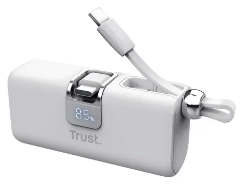 Trust Pacto 5000 PD Pocket bílá / Powerbanka / 5000 mAh / USB-C PD / 20W / LED displej