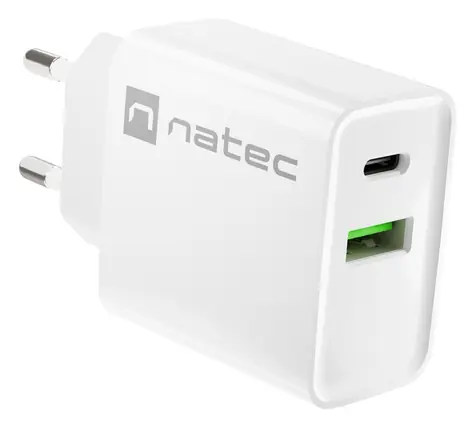 Natec Ribera bílá / Nabíječka / 1x USB-C + 1x USB-A / 20W / PD 3.0