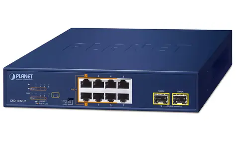 Planet GSD-1022UP / PoE switch / 8x Gigabit / 2x SFP / PoE+/PoE++ / neřízený