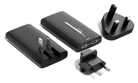 ER POWER Dual Travel Slim Charge 67W černá / Cestovní nabíjecí adaptér / GaN / 2x USB-C / výměnné US/UK/EU vidlice