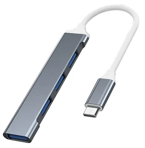 VAKOSS TC-4125X stříbrná / USB-C rozbočovač / 1x USB 3.0 / 3x USB 2.0