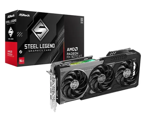 ASRock Radeon RX 9070 XT Steel Legend Dark / Grafická karta / 16GB GDDR6 / 256-bit / 2970 MHz / 800W