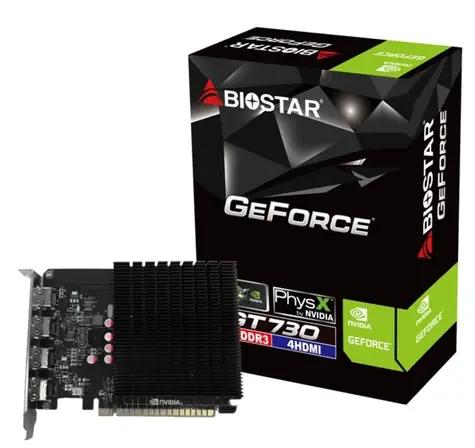 Biostar GeForce GT 730 4GB / Grafická karta / 902 MHz / GDDR3 1334 MHz / 64bit / PCIe 2.0 / 4x HDMI