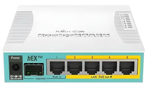 MikroTik RB960PGS bílá / RouterBOARD / hEX PoE / 800 MHz / 128MB RAM / 5x LAN / SFP / PoE výstup