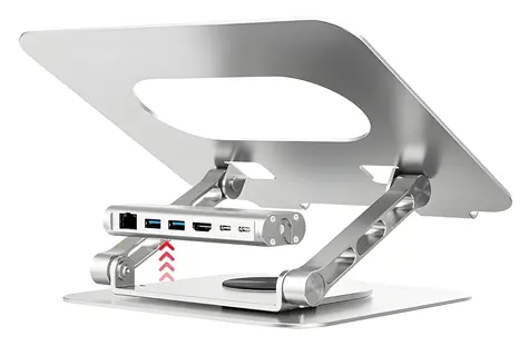 Unitek D1109B01 / Stojan na notebook / Hliníkový / Odnímatelný USB-C hub / HDMI 4K/30Hz / PD 100W / LAN
