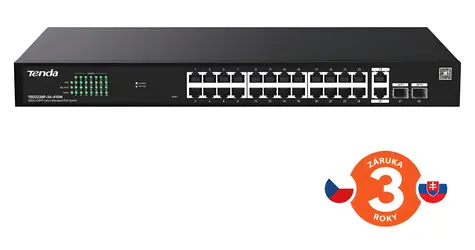 Tenda TEG2228P-24-410W / Switch / 24x Gigabit PoE+ / 2x SFP / 370W PoE budget / Rack / L2 Cloud management