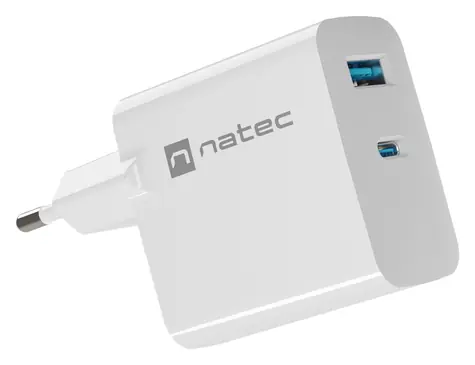 Natec Ribera GaN bílá / Nabíječka / GaN / 45 W / 1x USB-A / 1x USB-C / PD 3.0