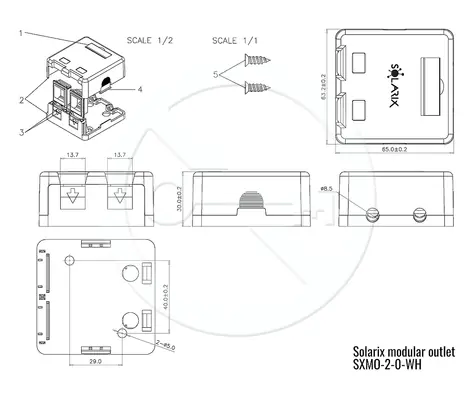 Solarix SXMO-2-0-WH bílá / Zásuvka modulární / 2x keystone RJ45 / Montáž na omítku / Krytka proti prachu