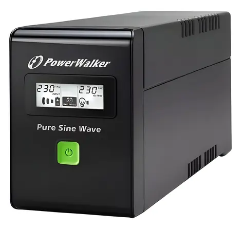 PowerWalker 600VA Pure Sine černá / Záložní zdroj UPS / Line-Interactive / 360 W / LCD displej