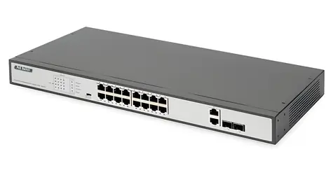 DIGITUS 16-Port PoE černá / Switch / Nespravovaný / 10/100 / PoE 250W / 2x SFP combo