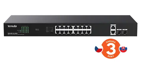 Tenda TEG1120P-16-250W / Switch / 18 portů / Gigabit / 2x SFP / PoE+ 802.3at / 230 W / Rack