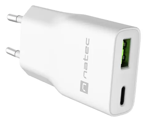 Natec Ribera GaN Slim bílá / Nabíječka / 20 W / USB-C + USB-A / GaN / PD 3.0