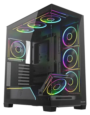 MODECOM Volcano Stellar Plus ARGB černá / Skříň / ATX / tvrzené sklo / 8x ARGB ventilátor / 1x USB-C / 2x USB 3.0