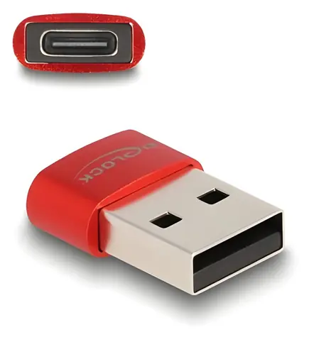 DeLock červená / Adaptér USB-A (M) - USB-C (F) / USB 2.0