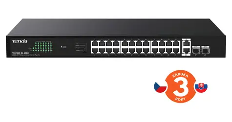 Tenda TEG1128P-24-250W / Switch / 24x Gigabit PoE+ / 2x SFP / Rack / 230W PoE