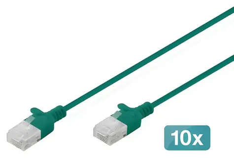 Digitus CAT6 U-UTP Slim zelený / Patch kabel / RJ-45 / 1 m / 10 ks / 250 MHz