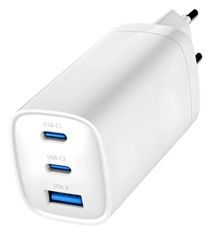 Gembird TA-UC-PDQC65-01-W bílá / Síťová nabíječka / 65W / 2x USB-C & 1x USB-A / PD 3.0 & QC 3.0