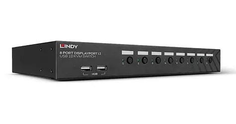 Lindy 8-Port DisplayPort 1.2 USB / KVM switch / 8 portů / 4K UHD / 1U / černá