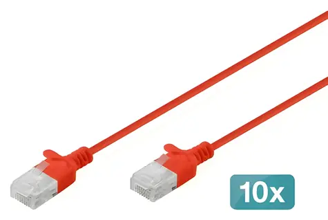 Digitus CAT 6 U-UTP Slim červená 2m / Patch kabel / 10 ks / AWG 37 / LSZH / 250 MHz