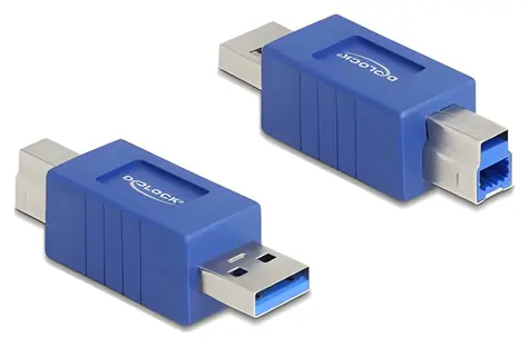 DeLock adaptér USB-A - USB-B modrá / Redukce / 5 Gbps / samec/samec