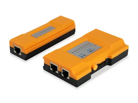 Equip oranžová / Tester kabelů / RJ-45, RJ-12, RJ-11 / LED indikace / CE