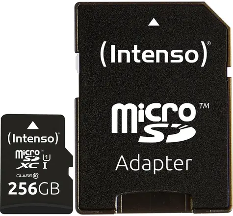 INTENSO 256 GB / Paměťová karta / microSDXC / UHS-I U1 Class 10 / SD adaptér / čtení 45 MB/s, zápis 10 MB/s